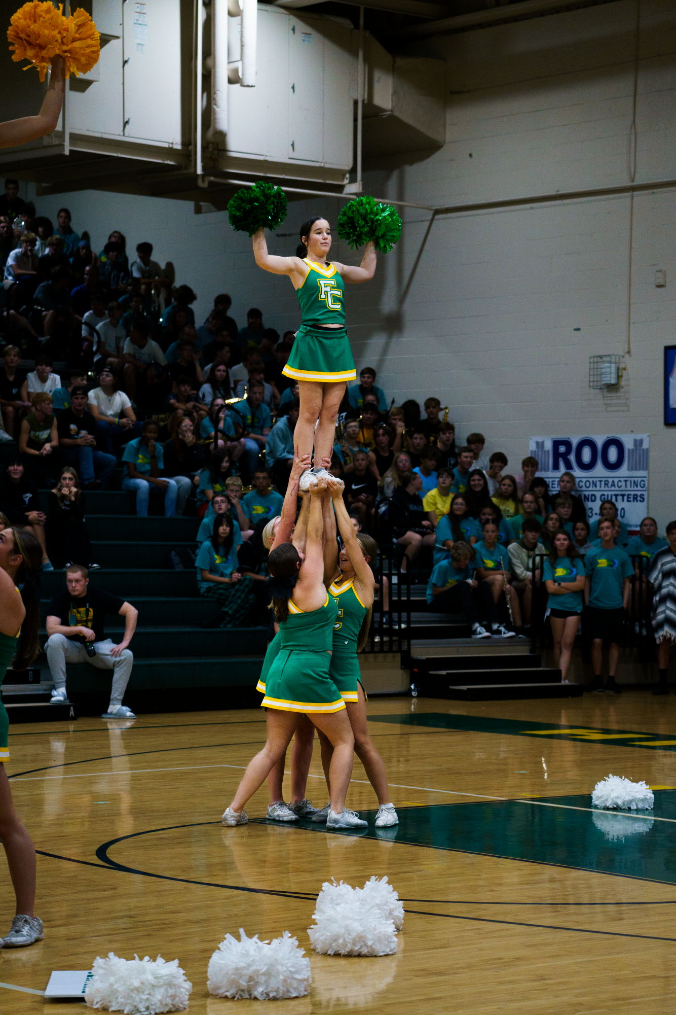 Cheerleaders perform during the fall pep rally.