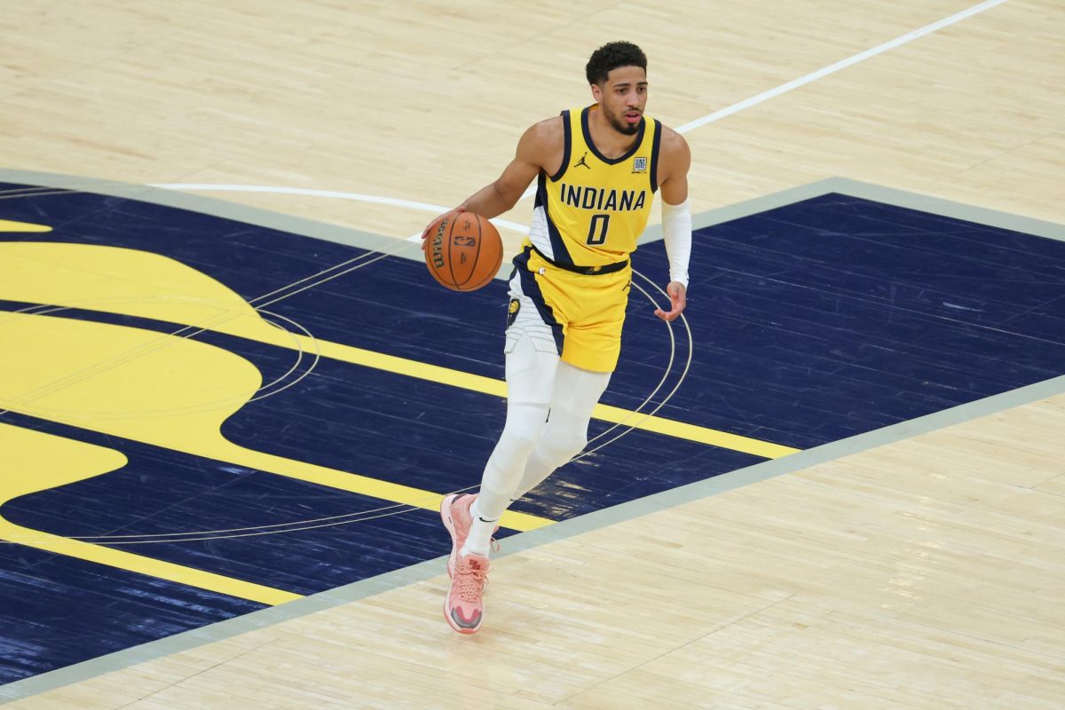 Jun 19, 2025; Indianapolis, Indiana, USA; Indiana Pacers guard Tyrese Haliburton (0) dribbles the ball against the Oklahoma City Thunder in the second quarter during game six of the 2025 NBA Finals at Gainbridge Fieldhouse. Mandatory Credit: Trevor Ruszkowski-Imagn Images