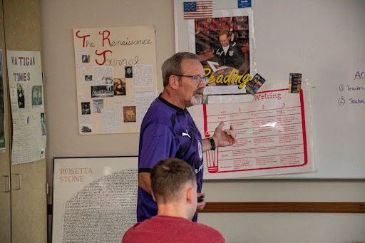 Social studies teacher Lewie Stevens lectures to his class. Stevens is retiring after 33 years at Floyd Central.