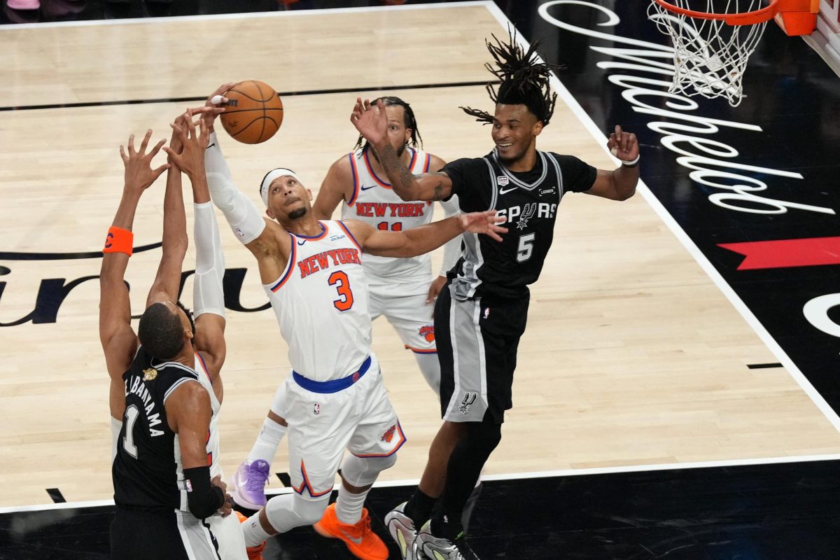 Jun 3, 2026; San Antonio, Texas, USA; New York Knicks guard Josh Hart (3) shoots the ball against the San Antonio Spurs in the second half during game one of the 2026 NBA Finals at Frost Bank Center. Mandatory Credit: Scott Wachter-Imagn Images